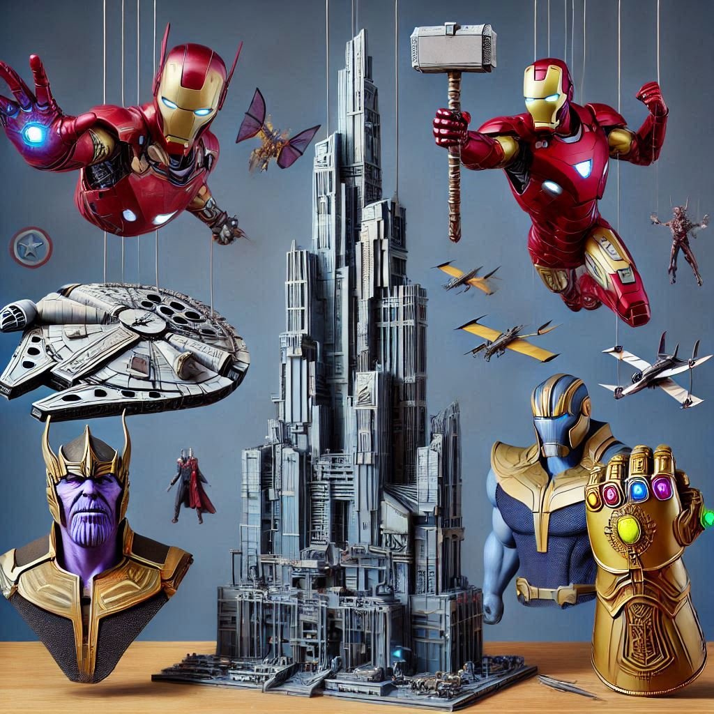 puzles 3D de la torre stark Thanos su guante Ironman y el Halcón Milenario