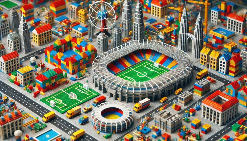 estadio en una ciudad de bloques de juguetes de construcción