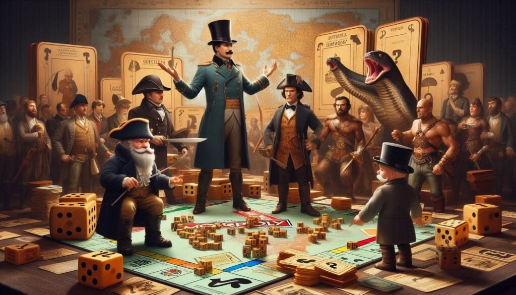 escena de juegos de mesa de conquista y estrategia como risk y monopoly