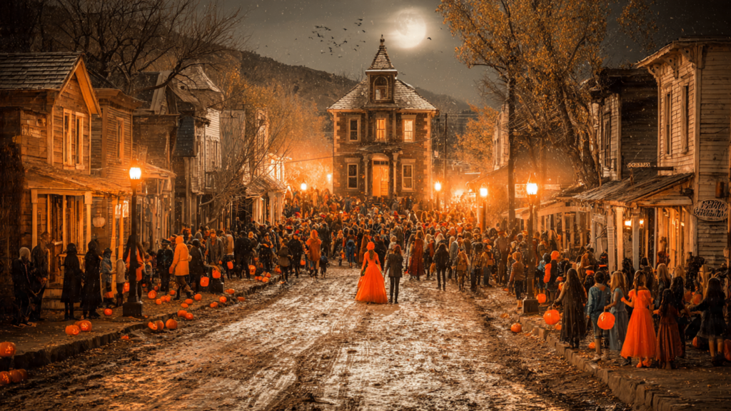 calle victoriana celebrando halloween