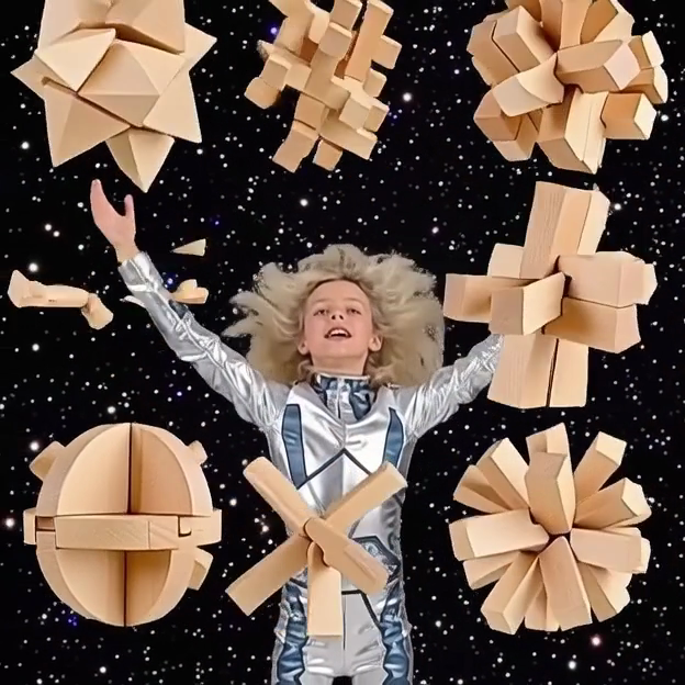 rompecabezas de entrelazado orbitando alrededor de un chico de las estrellas