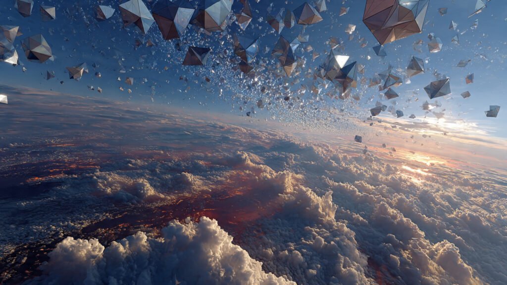 rompecabezas de entrelazado de formas geométricas reflectantes por el cielo