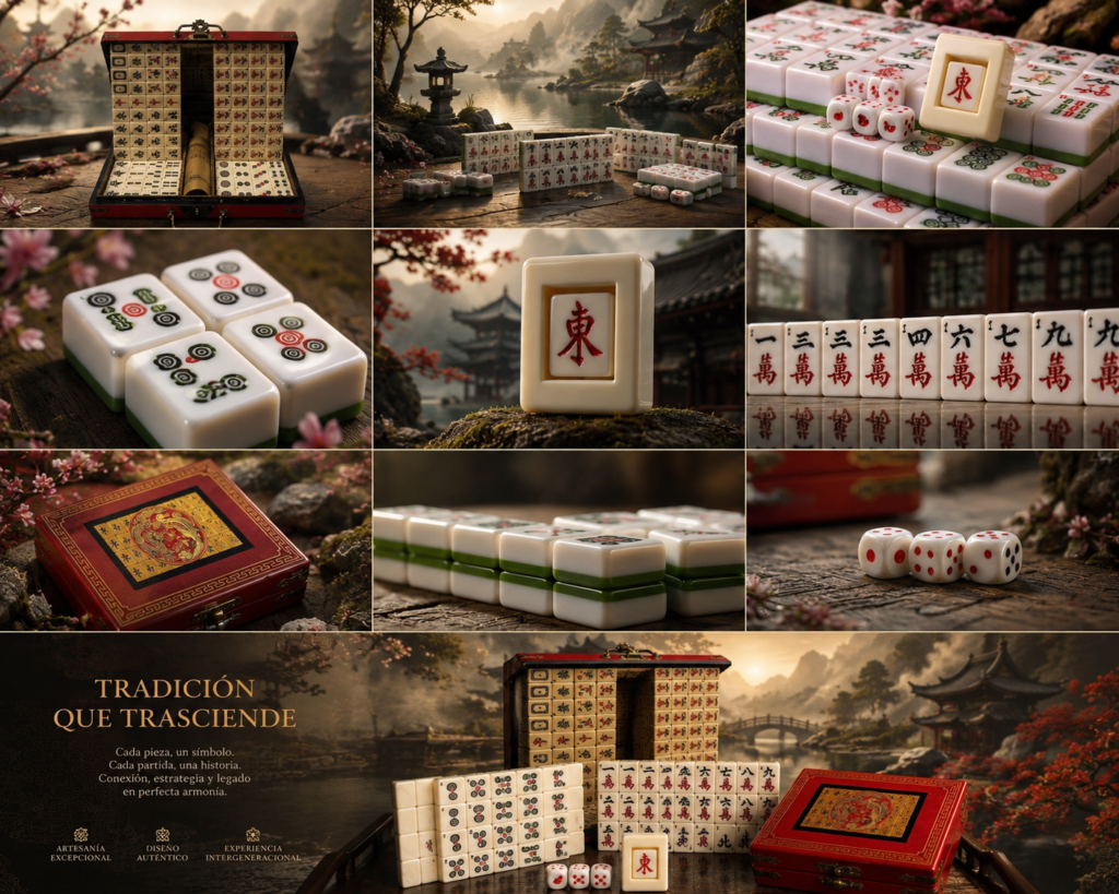 Escenas con campaña publicitaria con banner de fichas de juegos exóticos de mahjong representando todo el misterio asiático